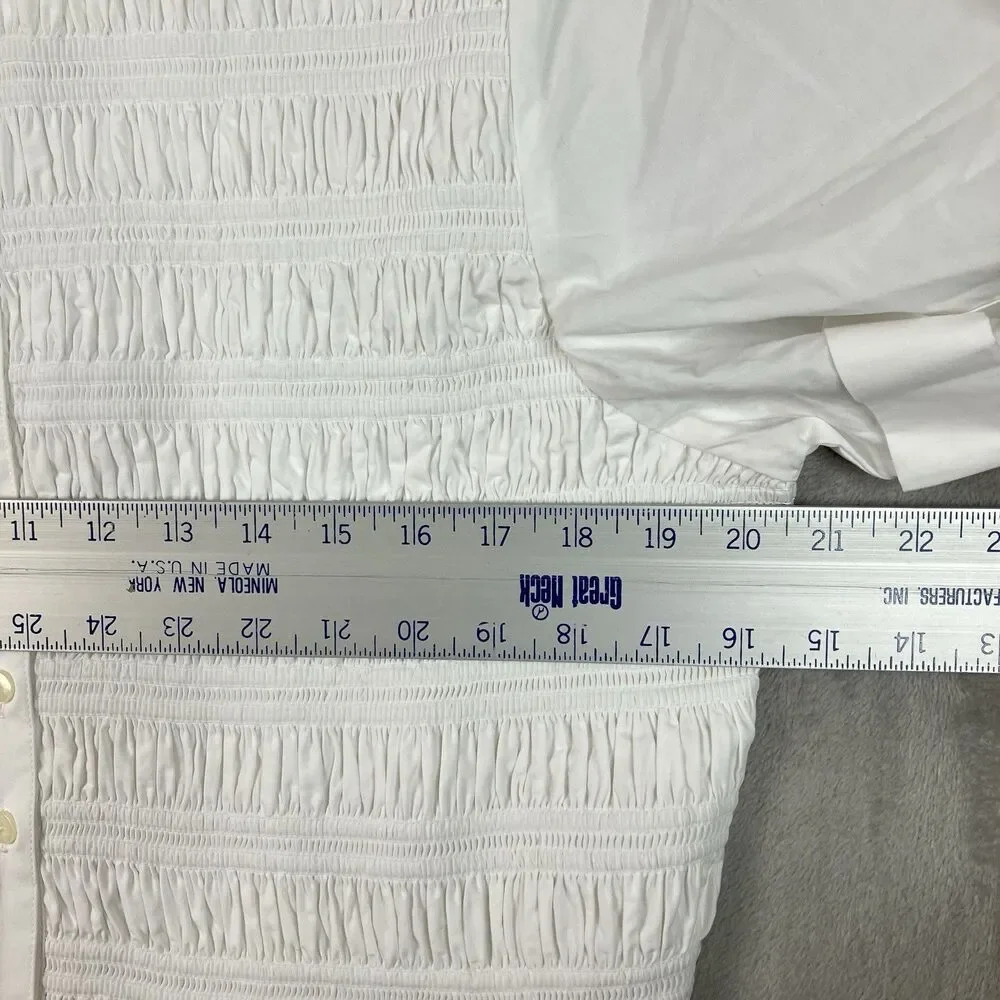 J Crew Elsie Shirt Dress Womens 2X White Cotton Poplin Smocked Button Up CP995